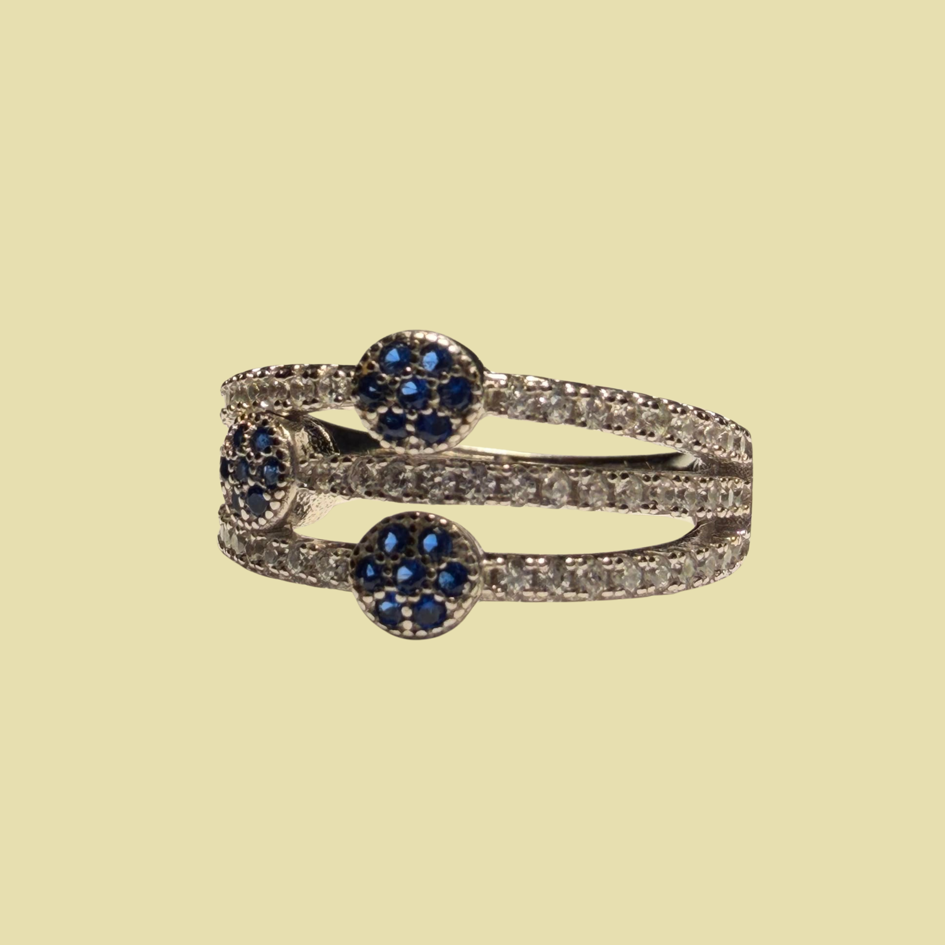 Anillo Tres filas con zirconia Azul