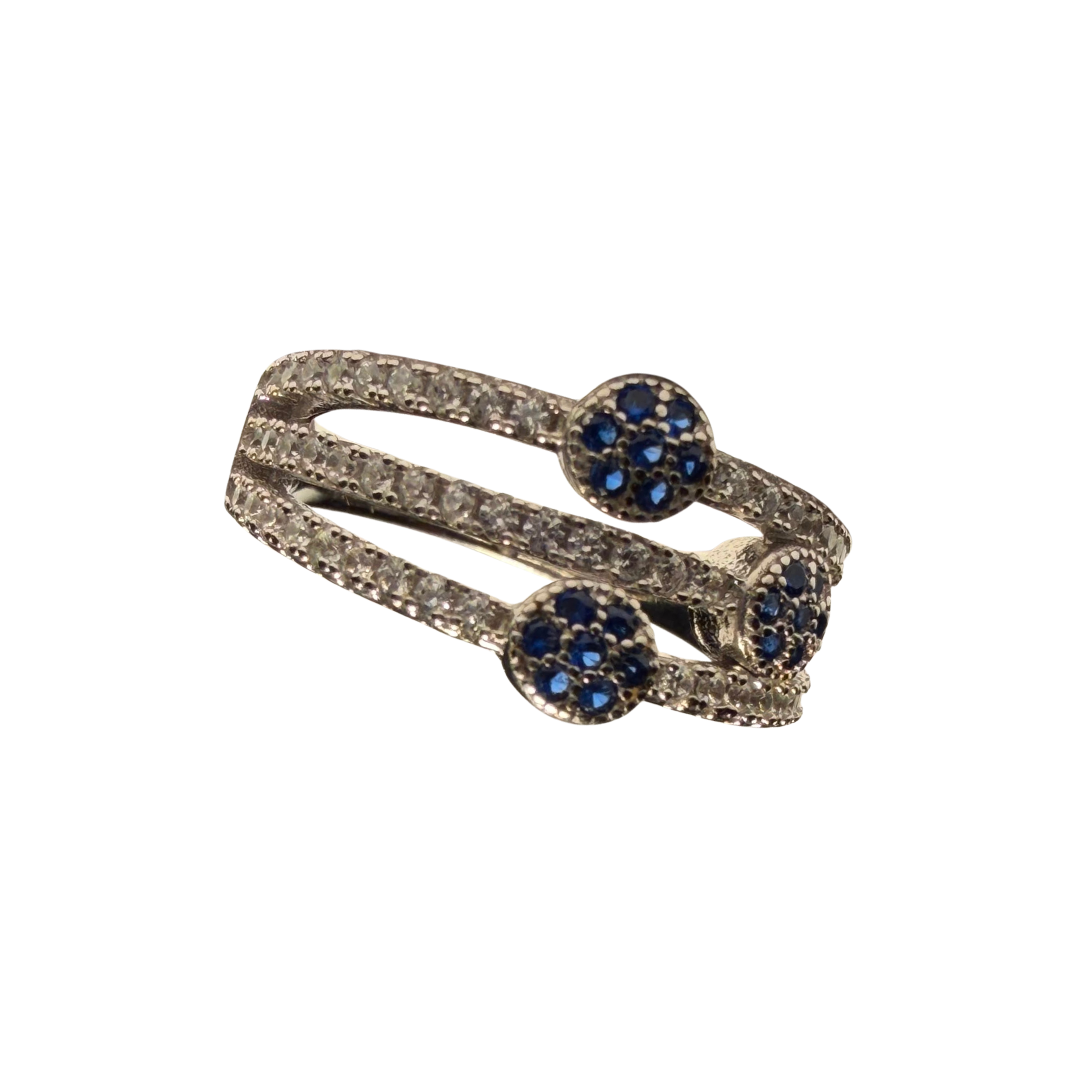 Anillo Tres filas con zirconia Azul